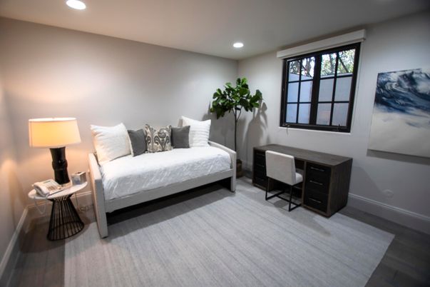Bedroom, Home Office, Interior, Recessed Lighting, Wood Texture Flooring
