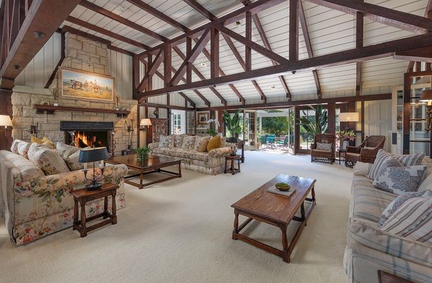Fireplace, Interior, Living room, Stone Walls, Wooden Beams