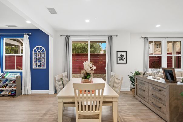 Dining room, Interior, Recessed Lighting, Wood Texture Flooring