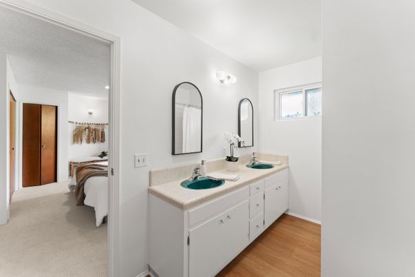 Bathroom, Dual Sink Vanities, Interior, Wood Texture Flooring