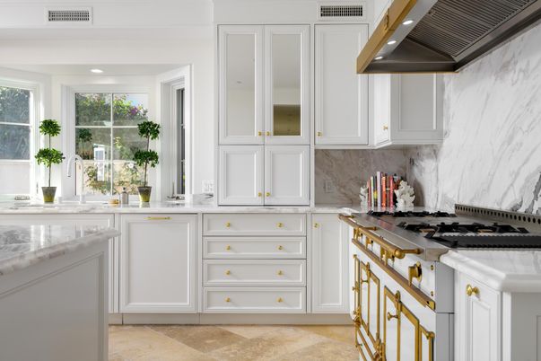 Interior, Kitchen, Marble Walls, Recessed Lighting, Stainless Steel Appliances