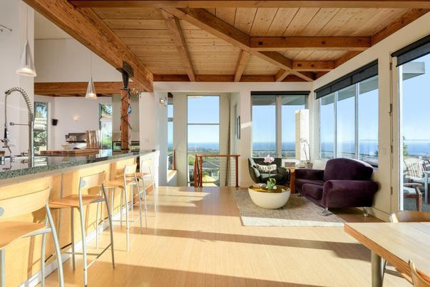 Interior, Kitchen, Pendant Lights, Water, Wooden Beams, Wooden Ceilings, Wood Texture Flooring