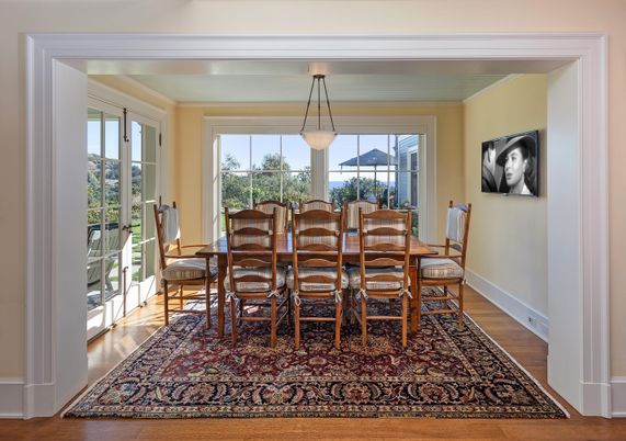Dining room, Interior, Pendant Lights, Wood Texture Flooring