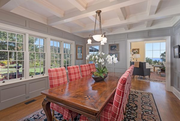 Dining room, Interior, Pendant Lights, Wood Texture Flooring