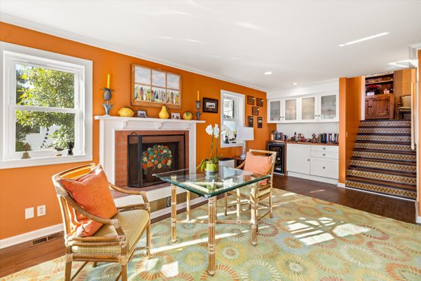 Fireplace, Home Office, Interior, Recessed Lighting, Wood Texture Flooring