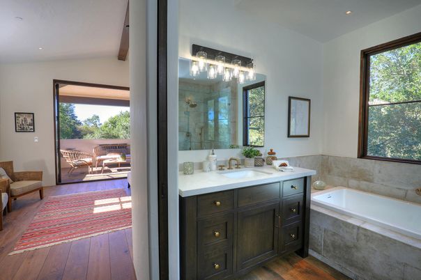 Bathroom, Interior, Recessed Lighting, Wood Texture Flooring