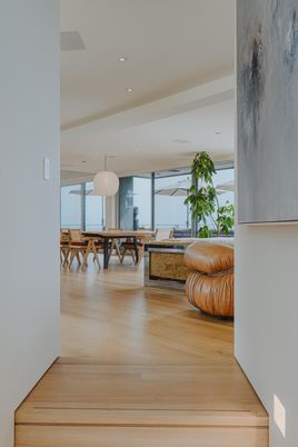 Dining room, Interior, Recessed Lighting, Wood Texture Flooring