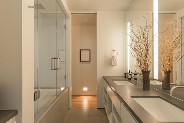 Bathroom, Dual Sink Vanities, Glass Shower, Interior, Recessed Lighting
