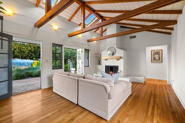 Fireplace, Interior, Living room, Wooden Beams, Wood Texture Flooring