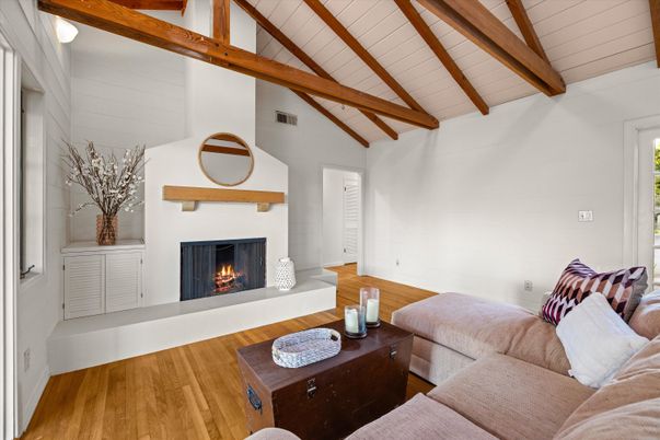 Fireplace, Interior, Living room, Wooden Beams, Wood Texture Flooring