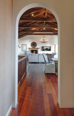 Chandelier, Fireplace, Interior, Living room, Wooden Beams, Wooden Ceilings, Wood Texture Flooring