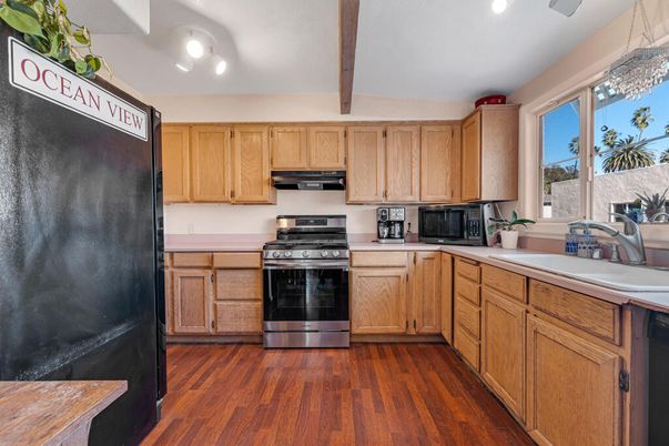 Interior, Kitchen, Recessed Lighting, Wooden Beams, Wood Texture Flooring