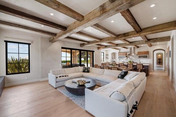 Dining room, Interior, Kitchen, Living room, Recessed Lighting, Wooden Beams, Wood Texture Flooring