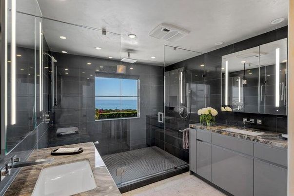 Bathroom, Dual Sink Vanities, Glass Shower, Interior, Recessed Lighting, Water
