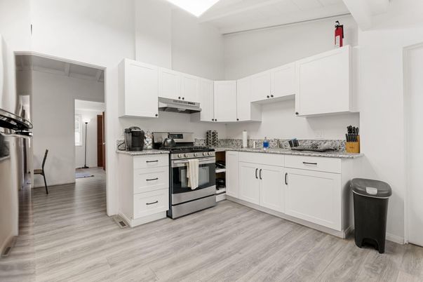 Interior, Kitchen, Stainless Steel Appliances, Wood Texture Flooring