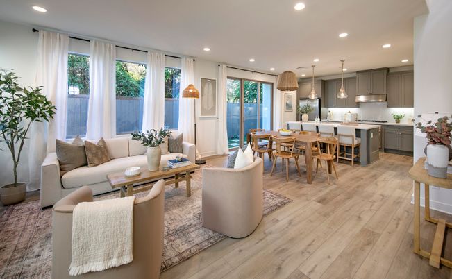 Dining room, Interior, Kitchen, Living room, Pendant Lights, Recessed Lighting, Stainless Steel Appliances, Wood Texture Flooring