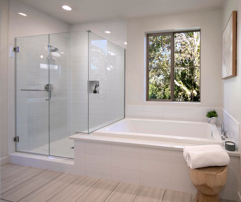 Bathroom, Glass Shower, Interior, Recessed Lighting
