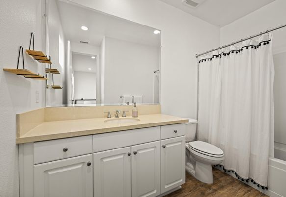 Bathroom, Interior, Recessed Lighting, Wood Texture Flooring