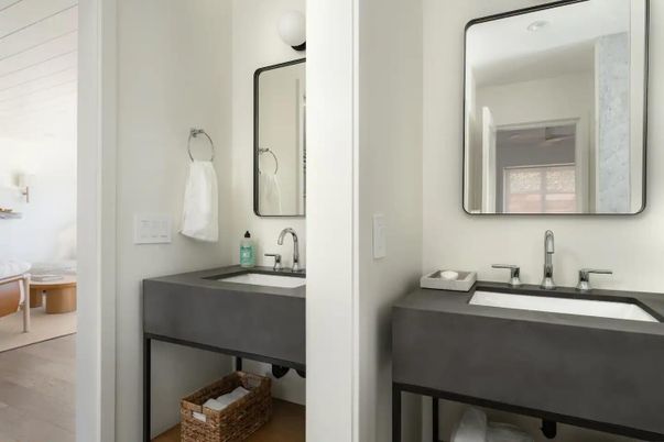 Bathroom, Dual Sink Vanities, Interior, Wood Texture Flooring