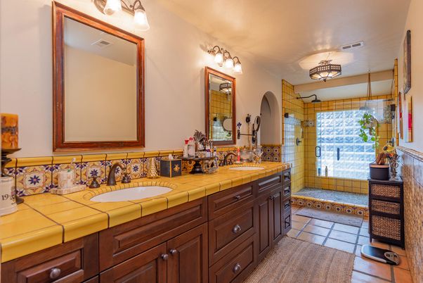 Bathroom, Dual Sink Vanities, Interior, Tile Countertops