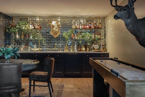Billiard Table, Game Room, Interior, Pendant Lights, Wood Texture Flooring