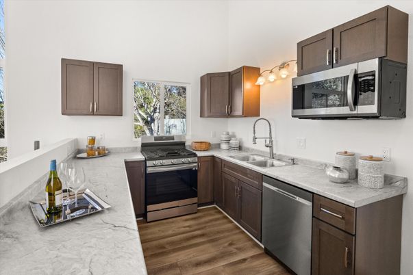Interior, Kitchen, Stainless Steel Appliances, Wood Texture Flooring