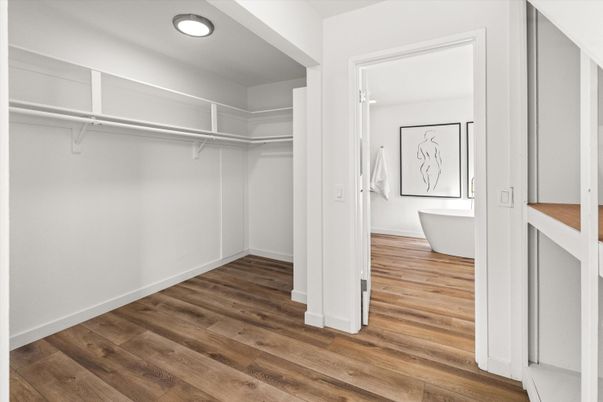 Bathroom, Free Standing Baths, Interior, Recessed Lighting, Walk-in Closets, Wood Texture Flooring