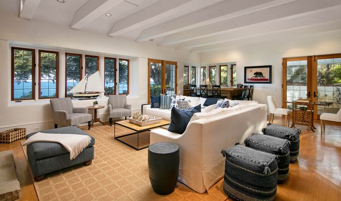 Dining room, Interior, Living room, Recessed Lighting, Water, Wood Texture Flooring