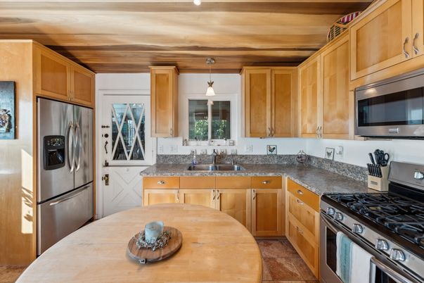 Interior, Kitchen, Pendant Lights, Stainless Steel Appliances, Wooden Ceilings