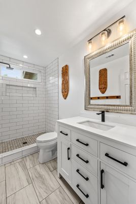 Bathroom, Dual Sink Vanities, Interior, Marble, Recessed Lighting