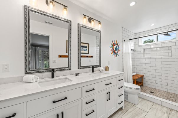 Bathroom, Dual Sink Vanities, Interior, Marble, Recessed Lighting