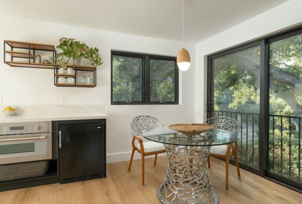 Dining room, Interior, Kitchen, Pendant Lights, Wood Texture Flooring