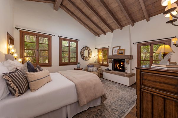 Bedroom, Fireplace, Interior, Wooden Beams, Wooden Ceilings, Wood Texture Flooring