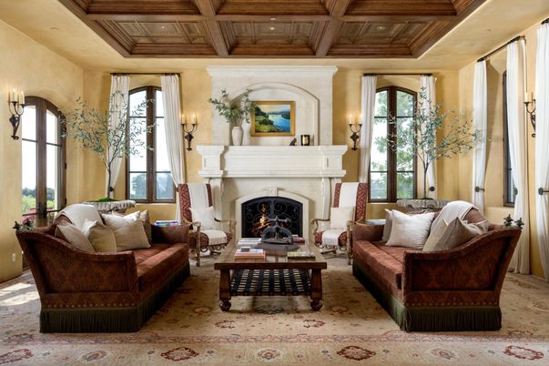 Fireplace, Interior, Living room, Recessed Lighting, Wooden Beams, Wooden Ceilings