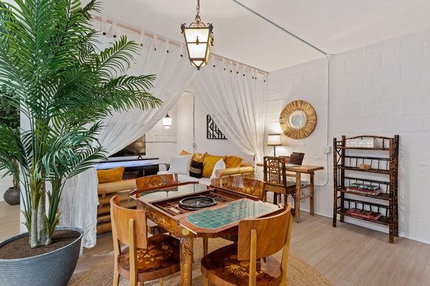 Dining room, Interior, Living room, Pendant Lights, Wood Texture Flooring