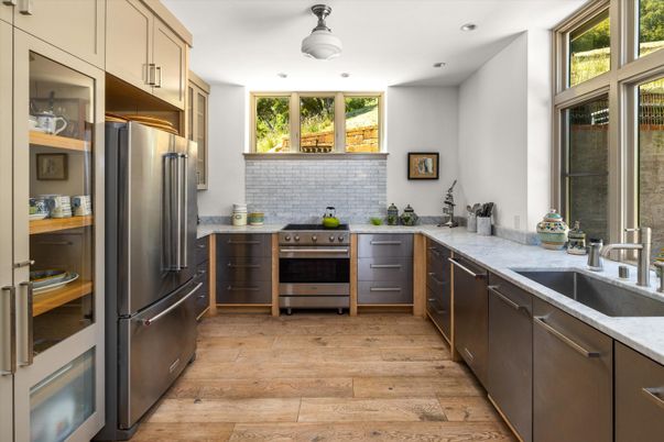 Interior, Kitchen, Stainless Steel Appliances, Wood Texture Flooring