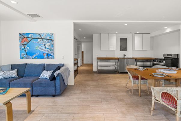 Dining room, Interior, Kitchen, Living room, Recessed Lighting, Wood Texture Flooring