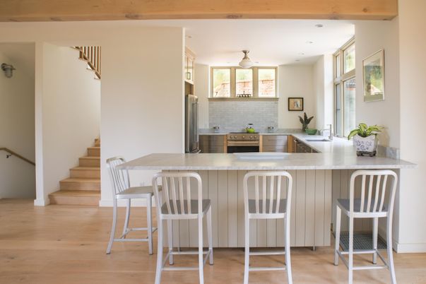 Interior, Kitchen, Recessed Lighting, Stainless Steel Appliances, Wooden Beams, Wood Texture Flooring