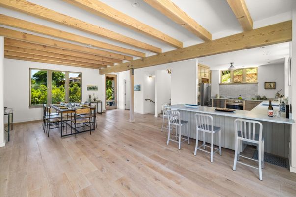 Dining room, Interior, Kitchen, Stone Walls, Wooden Beams, Wood Texture Flooring