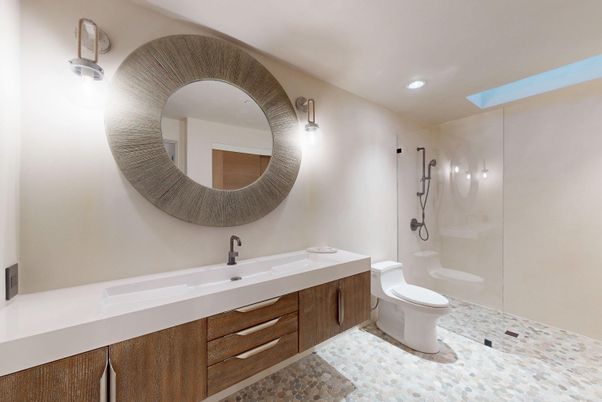 Bathroom, Dual Sink Vanities, Glass Shower, Interior, Recessed Lighting