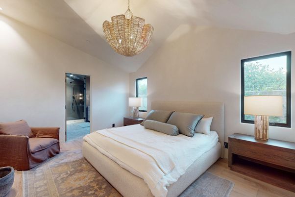 Bedroom, Chandelier, Interior, Wood Texture Flooring