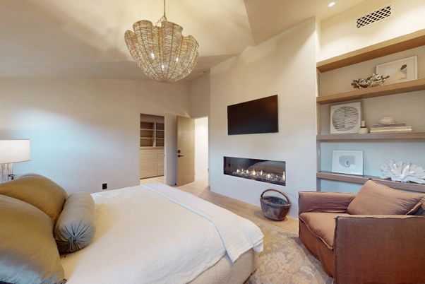 Bedroom, Chandelier, Fireplace, Interior, Recessed Lighting
