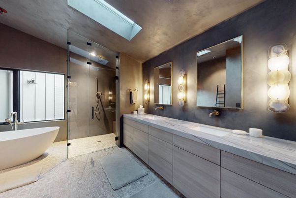 Bathroom, Dual Sink Vanities, Free Standing Baths, Glass Shower, Interior