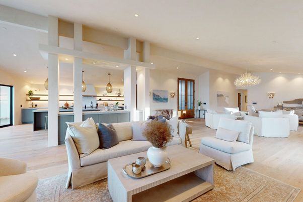Chandelier, Dining room, Interior, Kitchen, Living room, Pendant Lights, Recessed Lighting, Wood Texture Flooring