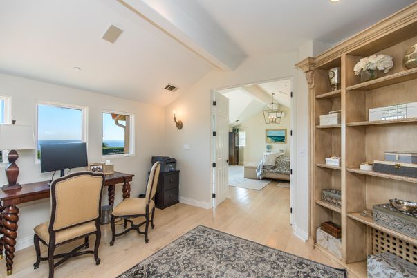 Bedroom, Home Office, Interior, Pendant Lights, Recessed Lighting, Wood Texture Flooring