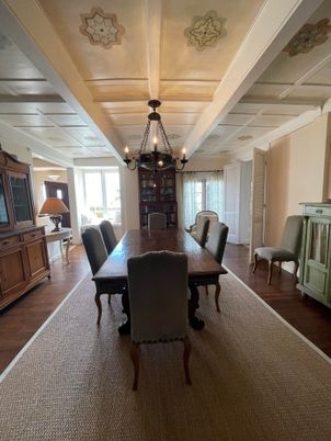 Chandelier, Dining room, Interior, Wood Texture Flooring