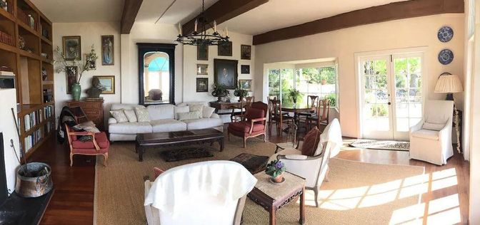 Dining room, Interior, Living room, Pendant Lights, Wooden Beams, Wood Texture Flooring