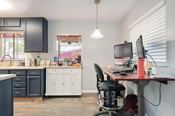 Home Office, Interior, Pendant Lights, Wood Texture Flooring