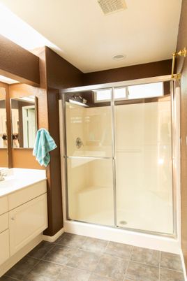 Bathroom, Glass Shower, Interior, Recessed Lighting