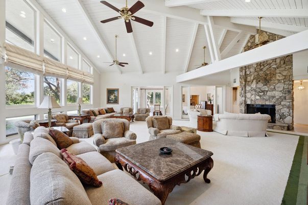 Fireplace, Interior, Living room, Recessed Lighting, Stone Walls